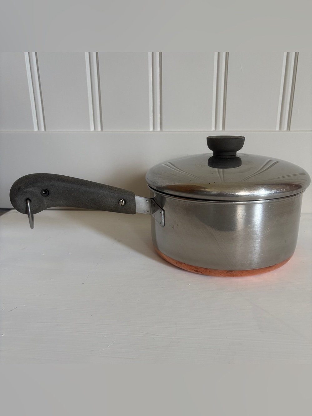 Vintage Revere Ware Pot w/ Lid - 2 qt Quart - Stainless Steel Copper Bottom